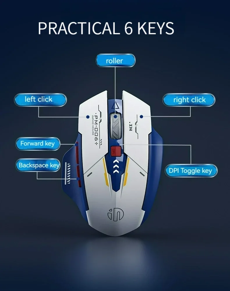 Inphic F9 Mecha Edition Wireless 2.4G Silent Rechargeable Mouse LED Light Mouse For Computer PC Laptop Office Gaming