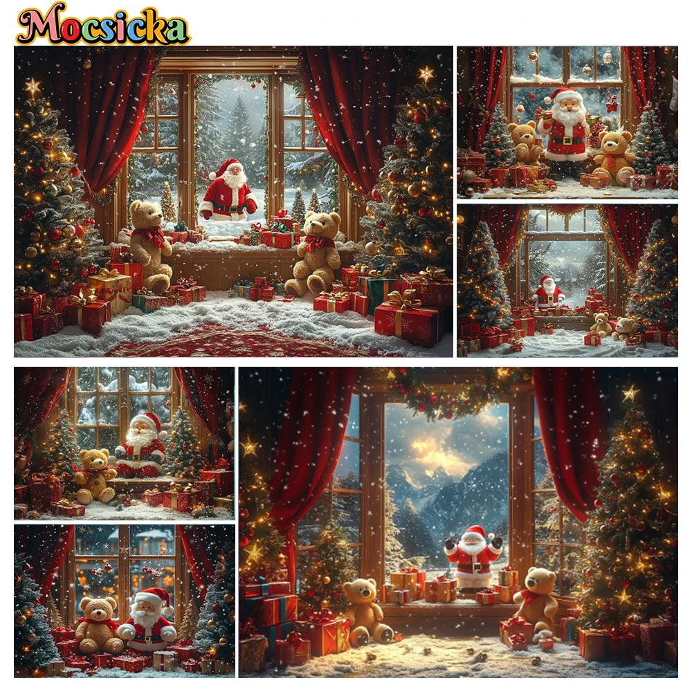 

Mocsicka Winter Christmas Photography Background Father Christmas Snowflake Bear Holiday Party Family Photo Backdrops Studio