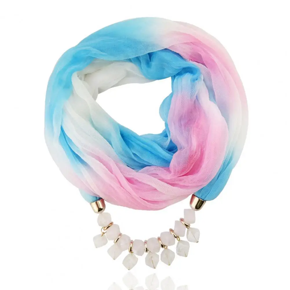 Beautiful Wrap Scarf Thin Ladies Scarf Breathable Resin Stone Beads Women Necklace Scarf Sun Protection