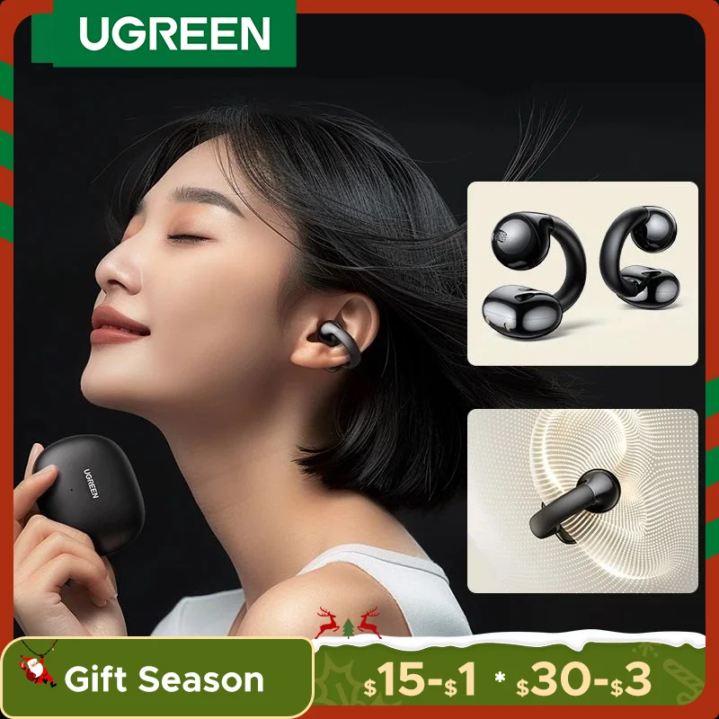 UGREEN Choice HiTune S3 Open Ear Clip Wireless Earbuds Bluetooth Sports Earphones Headphones in Mic with Earhooks & Ear Hook