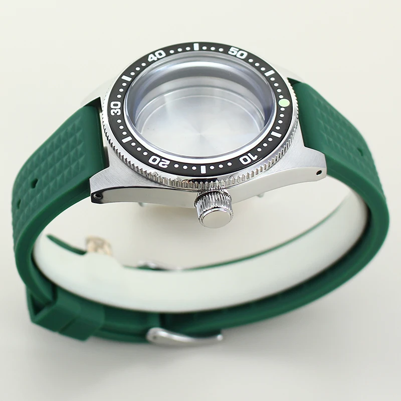 Водонепроницаемый корпус часов 40 мм, зеленый резиновый ремешок для часов, сапфировое стекло для Seiko NH35 NH36 NH34/38, механизм 28,5 мм, циферблат, Лидер продаж
