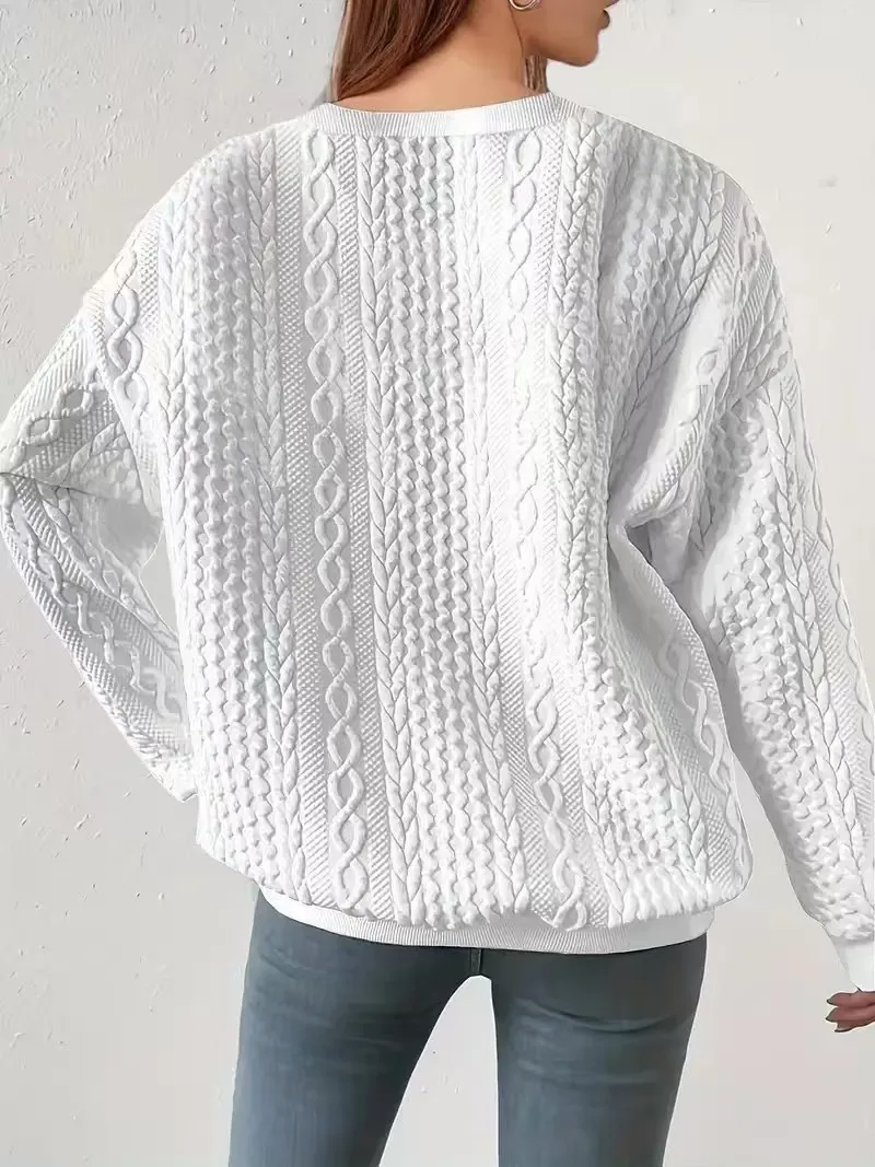 2026 New Spring Autumn Fashion Ladies Solid Color Cable‑Knit Pullover Sweatshirt Elegant Long Sleeve Knitwear Casual