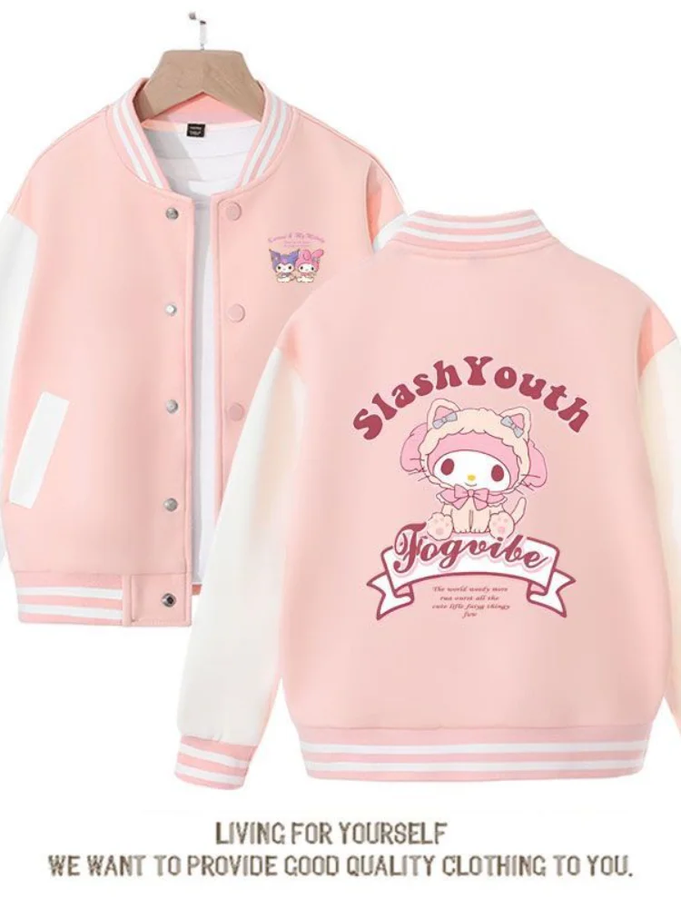 

Sanrio Kuromi Melody бейсбольная форма пальто с мультяшным принтом для девочек Kawaii весенне-осенняя куртка кофты топы для детей от 2 до 12 лет подарок