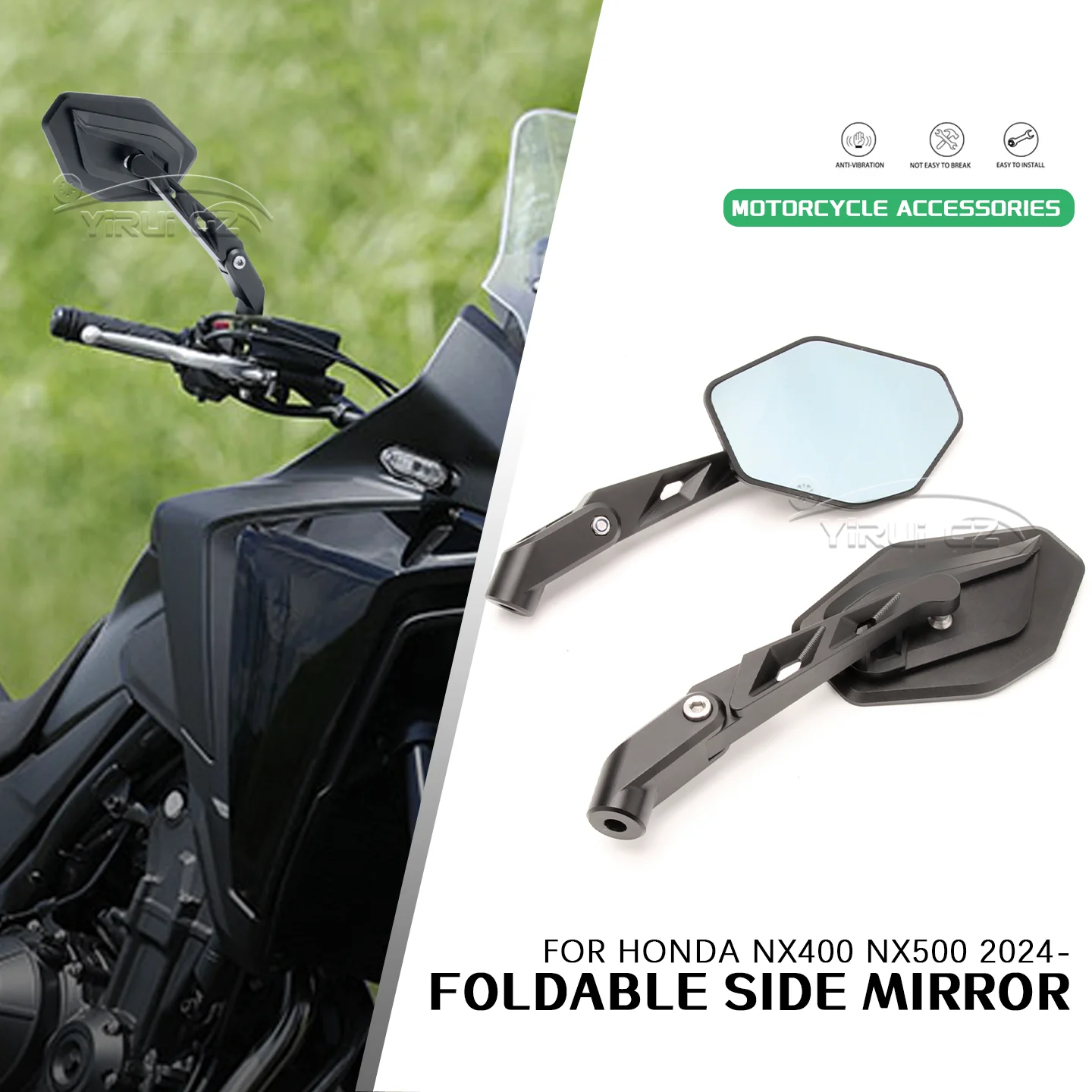 

Motorcycle Accessories FOR HONDA NX400 NX500 NX500 NX400 2024- New CNC Aluminum Foldable Rearview Mirror Adjustable Side Mirror