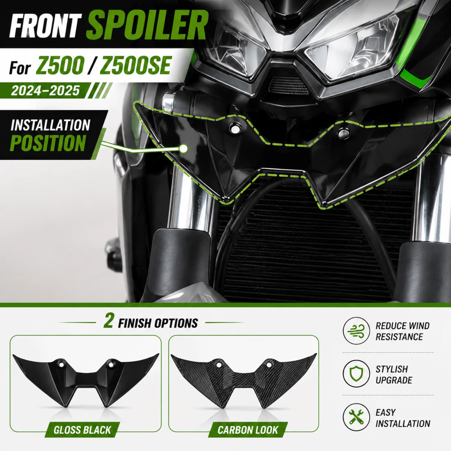 Applicable to Kawasaki Z500 Z500SE modified bird beak fixed wind wing front lip lower lip spoiler 24-25 models