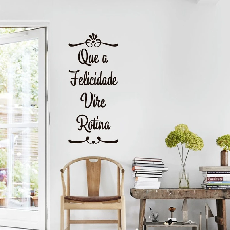 البرتغالية ملصقات الحائط ديكور المنزل ، Que A Felicidade Vire روت ina الفينيل جدار الشارات للمنزل البرتغالية غرفة المعيشة الديكور