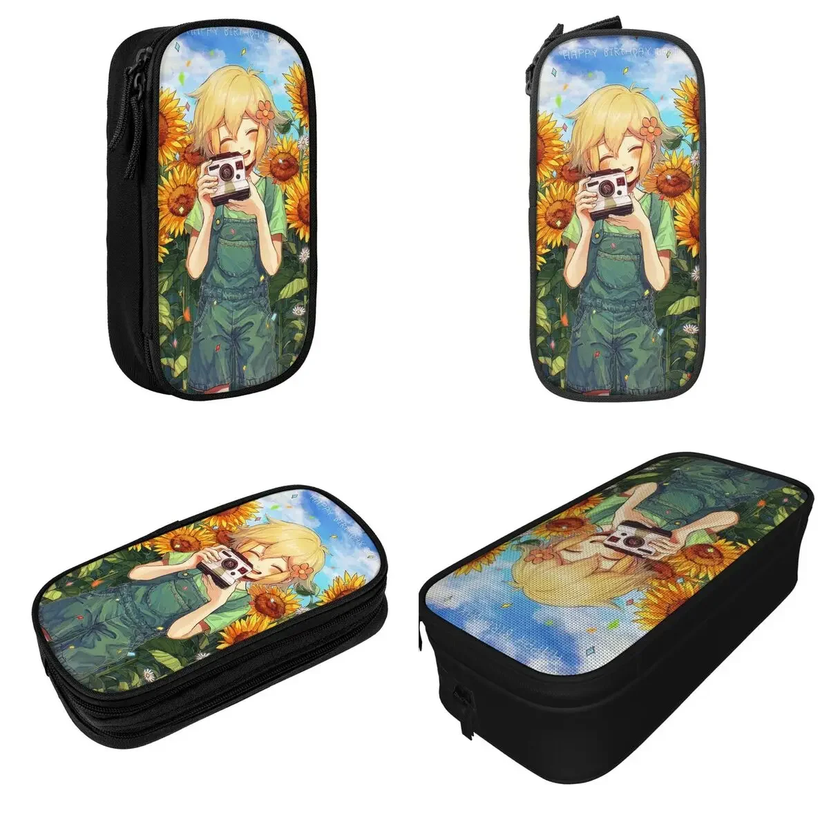 Casos para lápis Basi Girassol Omori Cartoon Horror Pen Holder Bolsas para crianças, grande capacidade, presente escolar para estudantes