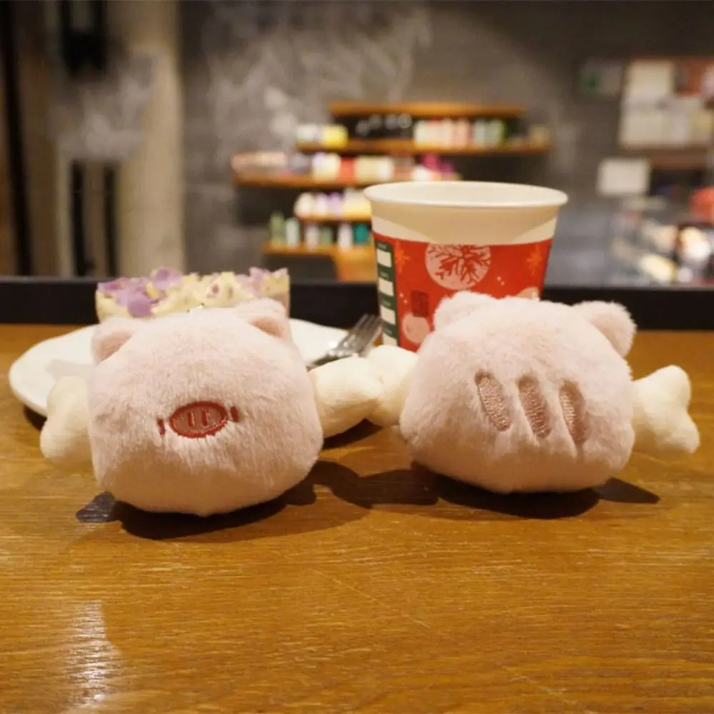 Fluffy Pig Detachable Bone Keychains Soft Girl Heart Pig Head Plush Doll Keyring Trinket Jewelry Pig Plush Keychain