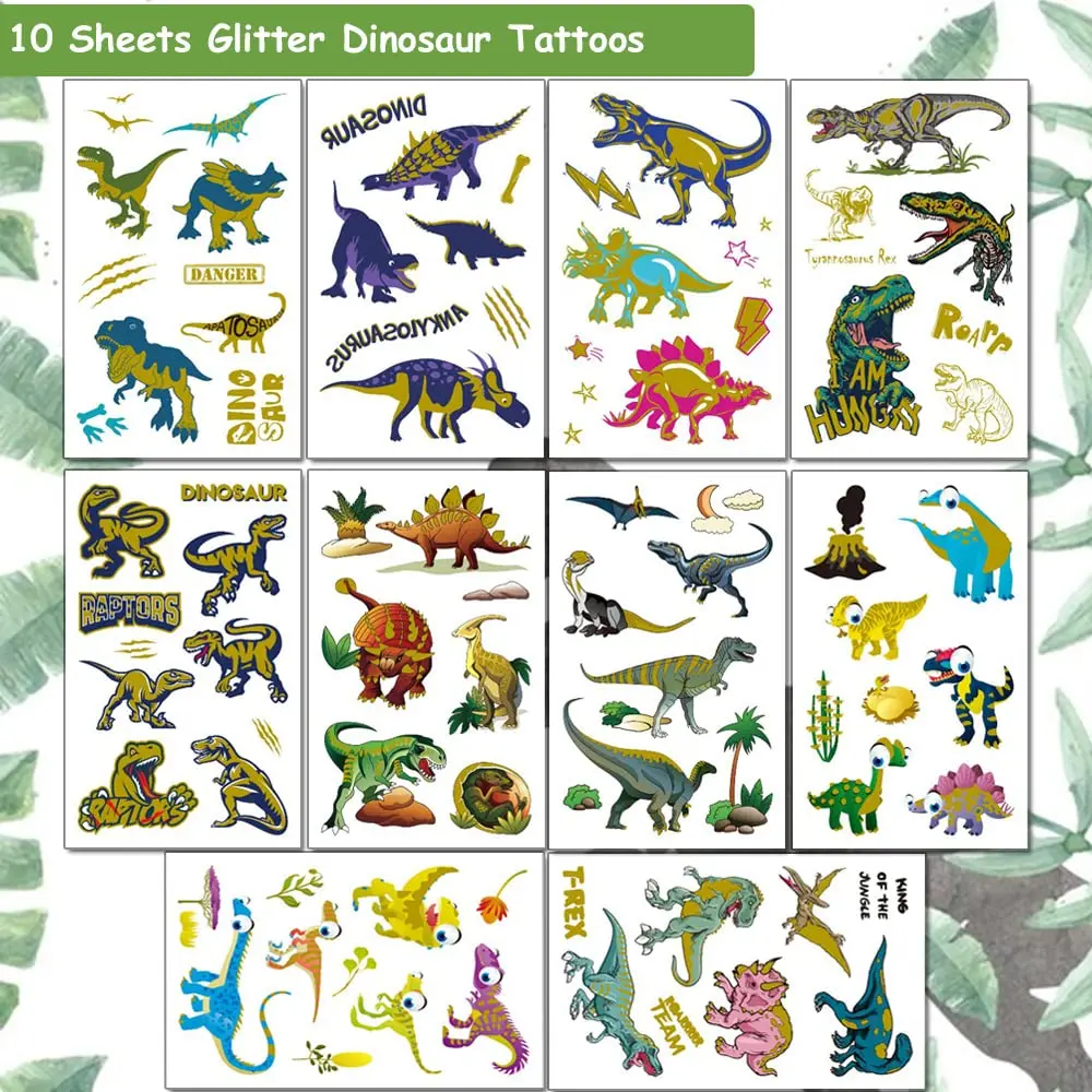 10 Sheets Dinosaur Temporary Tattoos Kids Temp Tattoo Stickers  Kids Girls Boys Birthday Party Supplies