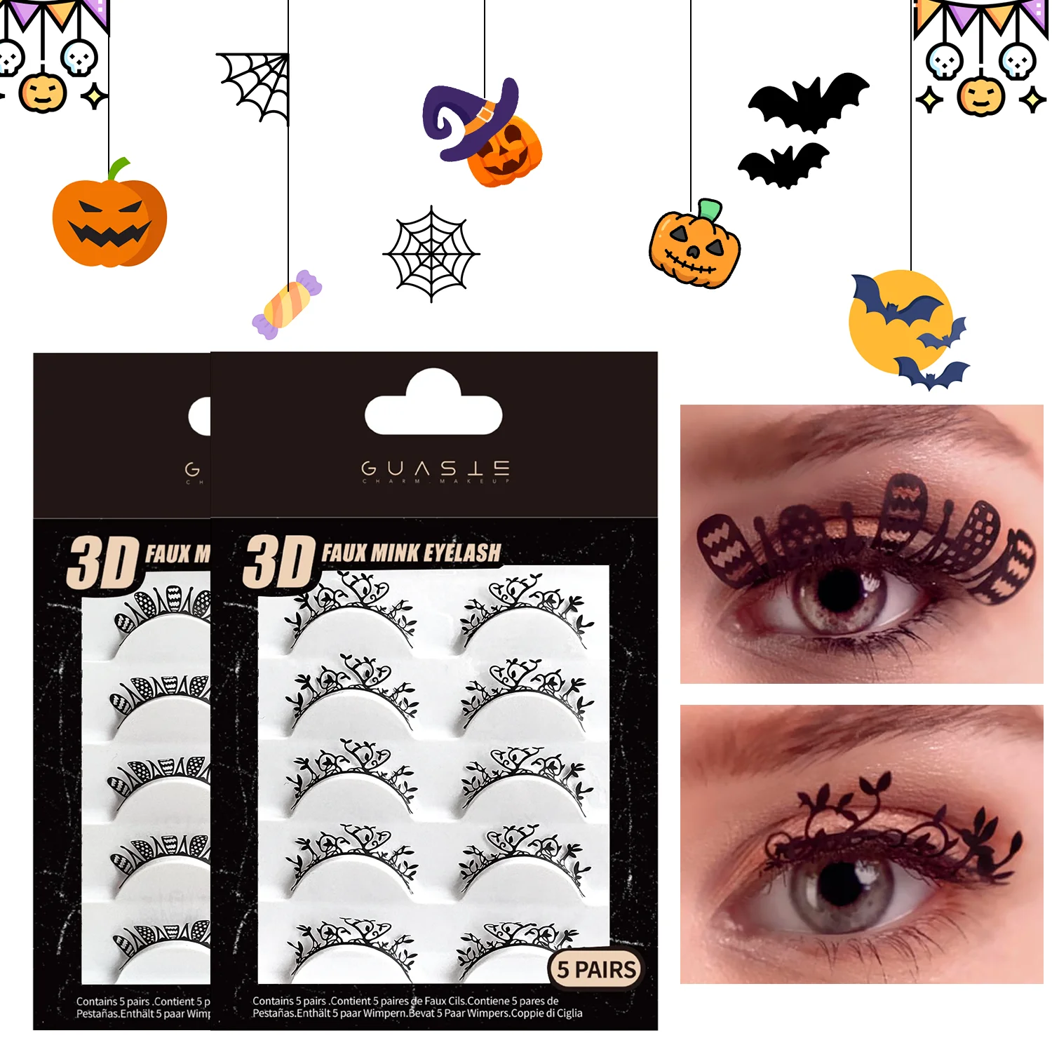 Nuova forma di ragnatela Ciglia finte fiore Striscia naturale Teschio segmentale Farfalla Ciglia finte Halloween Cosplay Trucco fai da te