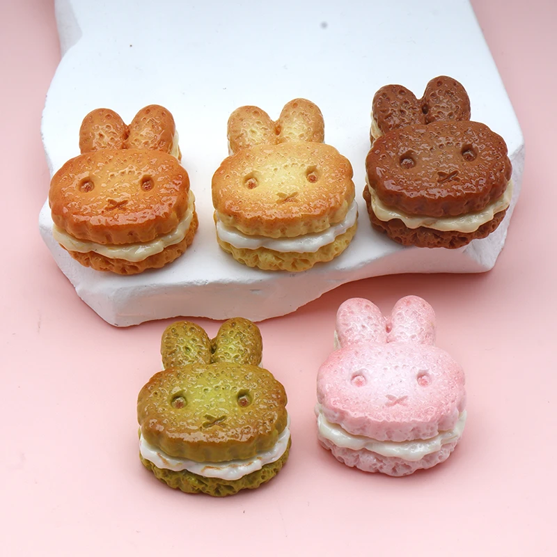 5/50PCS Cute Rabbit Layer Cookie Miniature Decor Play Keychain Pendant DIY Accessory Fridge Decor Desktop Materials