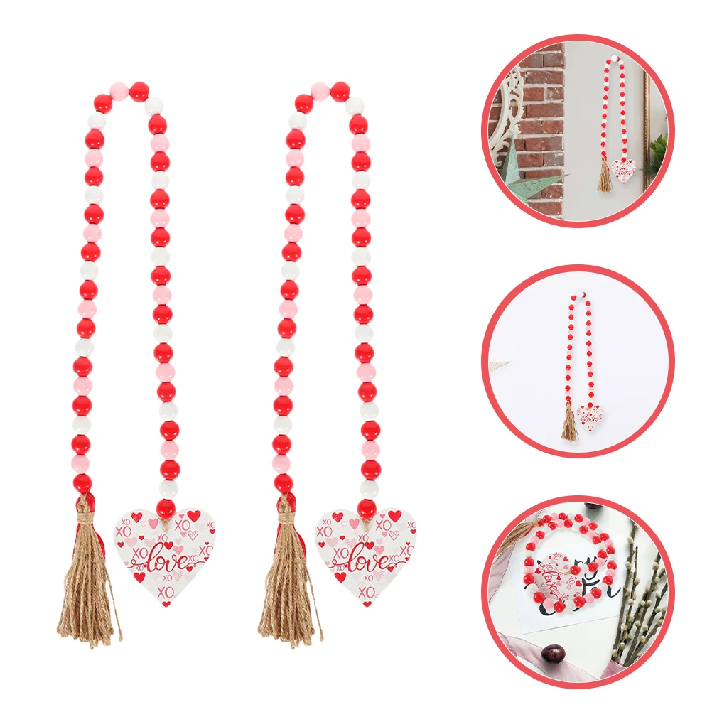 

2pcs Wooden Beads Hemp Rope Hanging Garland for Valentine's Day Decor Beaded String Wood Bead Crafts Rope Garlands Home Party