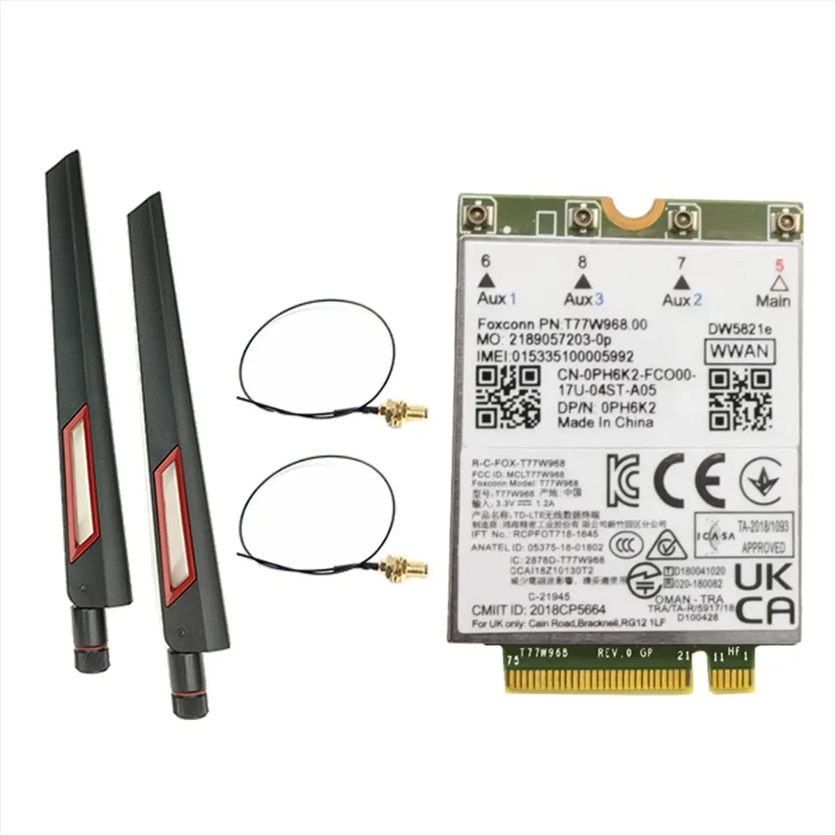 A85P T77W968 DW5821E X20 4G LTE Module Cat16 Gigabit 4G Wireless Card for Dell 5420 5424 7424 7400 Laptop+2X10DB Antennas
