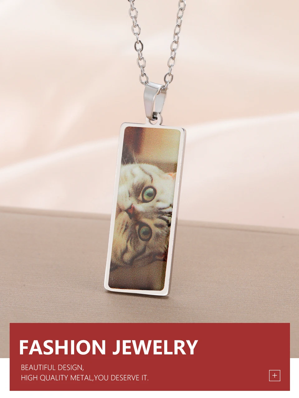 Benutzerdefinierte Druck Foto Halskette einseitiges Logo personalisierte Rechteck Anhänger Edelstahl Schmuck Party Valentinstag Geschenke – Detail 4