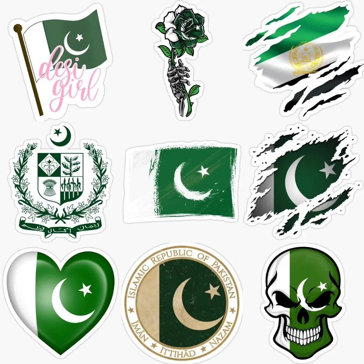 

Pakistan Flag Skull National Emblem Creative PVC Waterproof Stickers for Decorate Car Truck Van Fridge Table Motorcycle Off-road