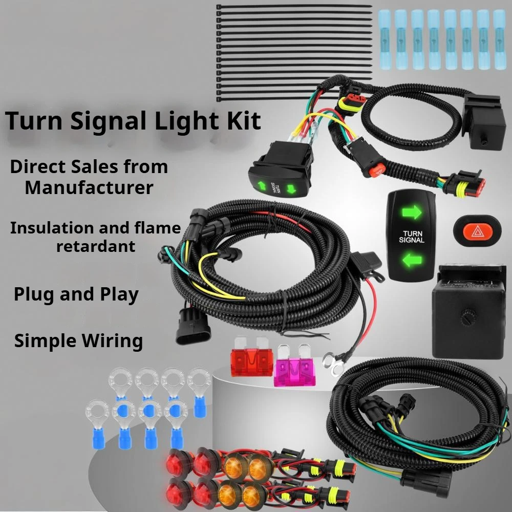 ATV turn signal light harness kit UTV with turn switch 8 LED lights emergency switch flasher accessories