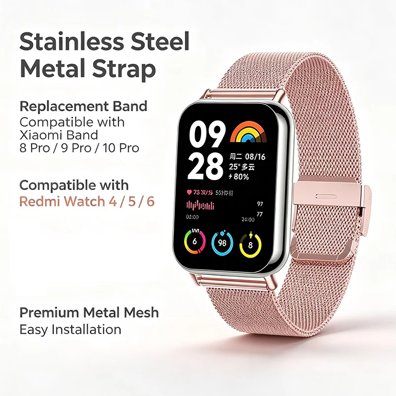 Metal Strap For Xiaomi Mi Smart Band 8 Pro/9 Pro/10Pro Replacement Sport WristBand for Redmi Watch 4 5 6 Band Bracelet Correa
