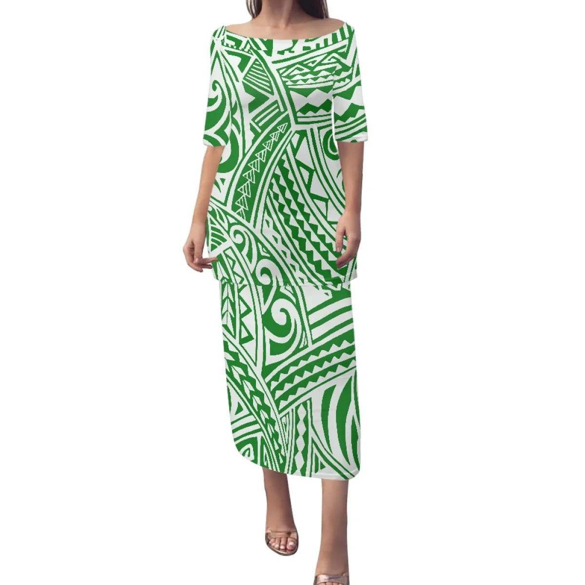 

New design puletasi tribal design purple elegant women casual sexy off shoulder tops samoan puletasi suit