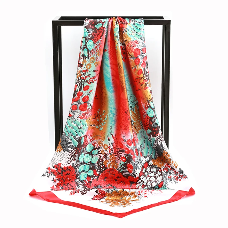 Neue Seide Quadrat Schal Frauen Designer Floral Print Satin Schals für Dame Foulard Bandana Schals Weibliche Halstuch 90 cm Hijab – Detail 6