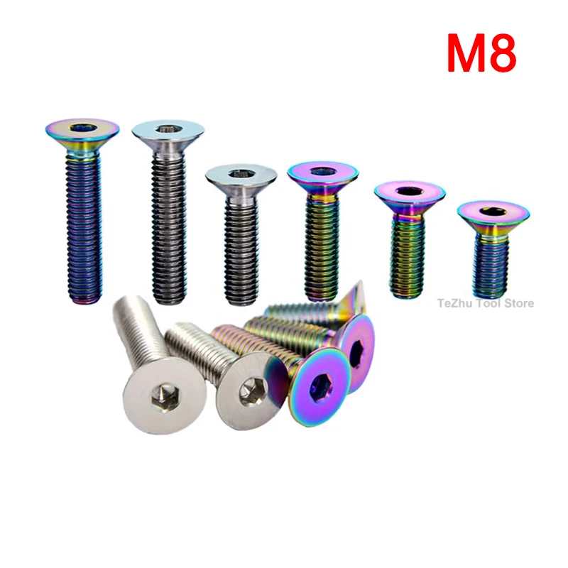 

1Pcs Titanium Screw M8 x 20 25 30 40mm Colourful Glod Silver Flat Hex Coutersunk Head Bolt