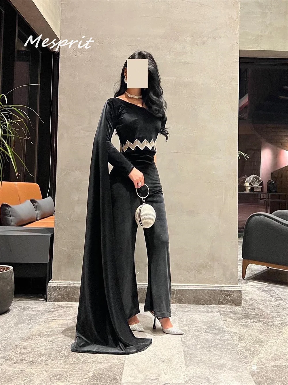    Vestido de noche sencillo hasta el tobillo con un solo hombro, terciopelo vertical con diamantes de imitación, personalizado, Arabia Saudita es