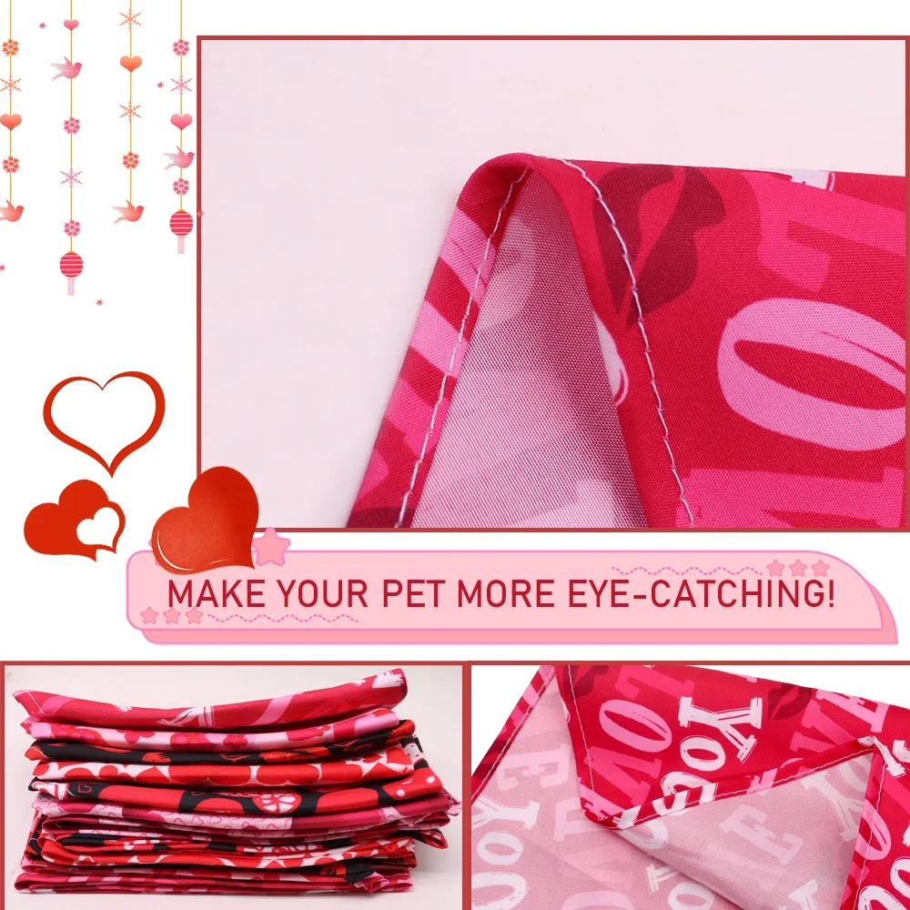 50pcs Dog Bandana Valentine\'s Day Pet Supplies Love Pet Dog Bandanas Scarf  Dog Accessories Polyester Small Dog Puppy Bandana