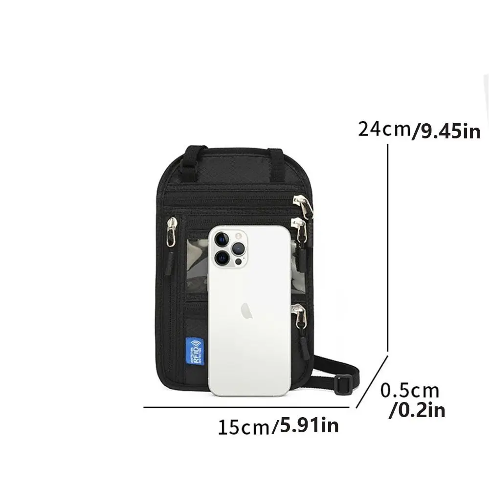 تتفاعل حجب حقيبة جواز سفر تتفاعل متعددة جيوب مكافحة سرقة محفظة الرقبة مقاوم للماء مع حزام الرقبة قابل للتعديل الرجال حقيبة كروسبودي #6