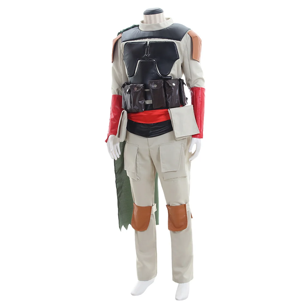 Movie Boba Fett Cosplay Costume Men Battle Uniform Top Pants with Cloak Full Set Halloween Party Carnival Outfits