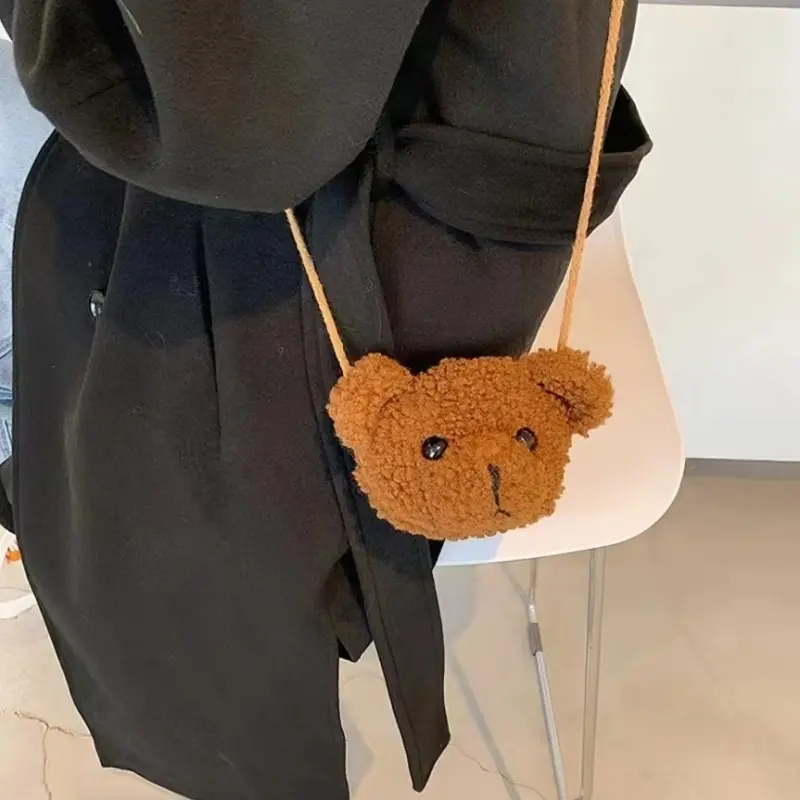 1 PCS Childrens Cartoon Bear Backpack Plush Purse Little Girl Plush Animal Shoulder Bag