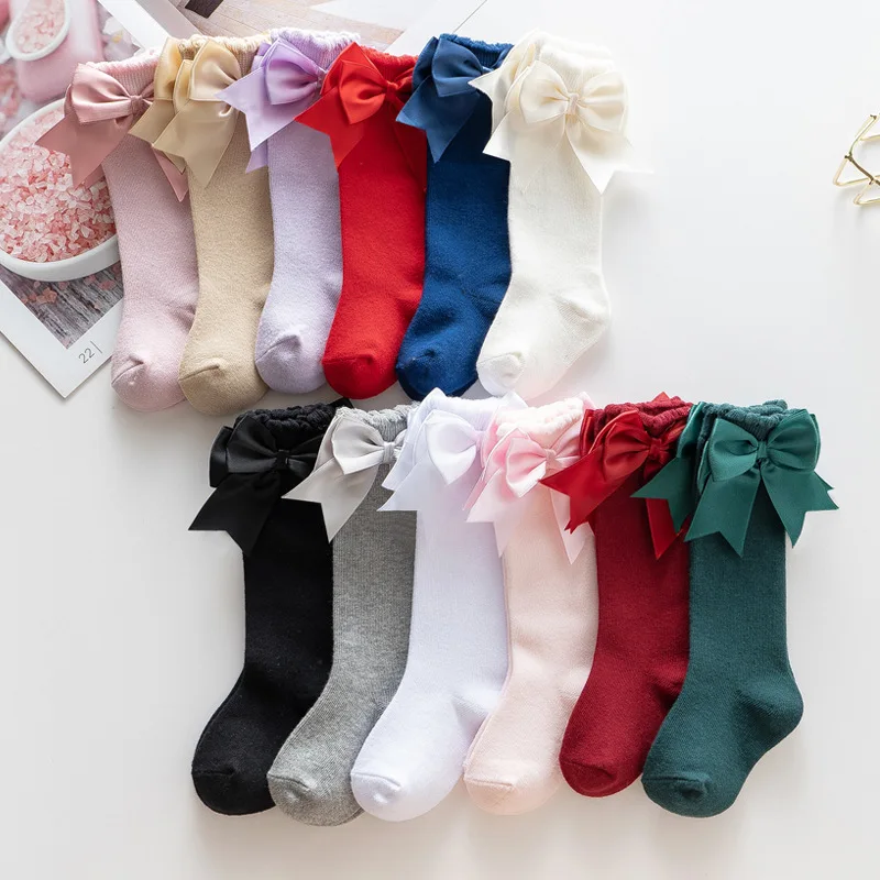 New Winter Autumn Kids Knee High Socks Baby Girls Cotton Socks Big Bow Soft Toddlers Princess Children Long Socken For 0-5Years