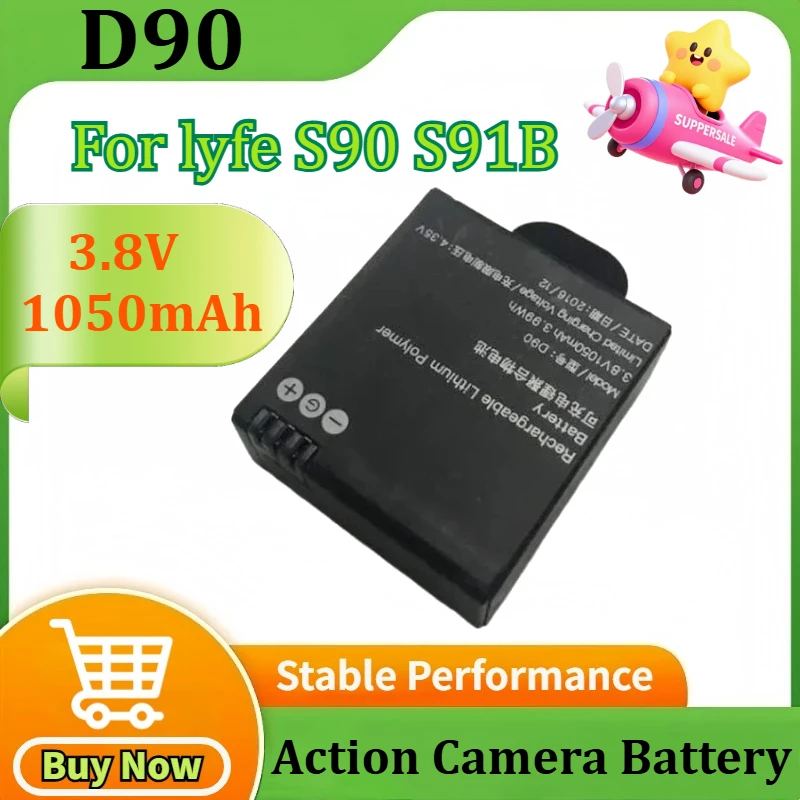 

3.8V 1050mAh for AEE D90 S90 S91B for Lyfe New Action Camera Replacement Lithium Battery