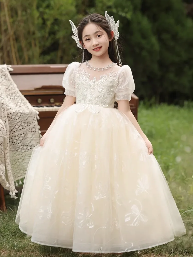 Flower Girl Wedding Dress for Little Girls, Host Ten-Year-Old Birthday Princess Dress, High-End Piano Performance Recitation Dre