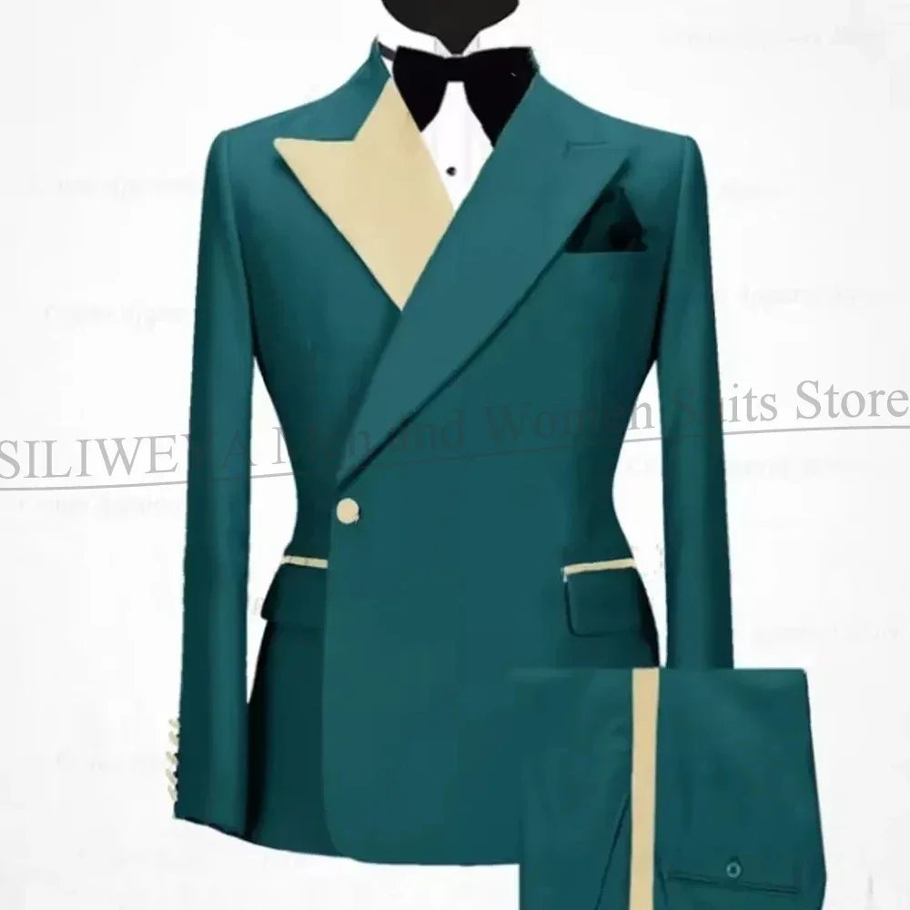 

Men's Suits 2 Piece Chic Single Button Peak Lapel Outfits Slim Formal Performance Dress Wedding Party Tuxedo (Blazer+Pants)