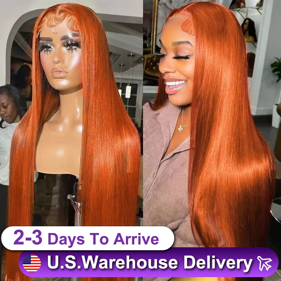

30 36Inch Orange Ginger 13x6 HD Lace Frontal Wig Human Hair Bone Straight 13x4 Transparent Lace Frontal Color Wigs 200 Density