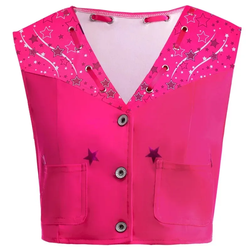 XT8Movie Barbi Costume Lovely Cowgirl Suit Pink Vest Top and Flared Pants Adult Kids Margot Robbie Girls Halloween Party Cl@XT6！