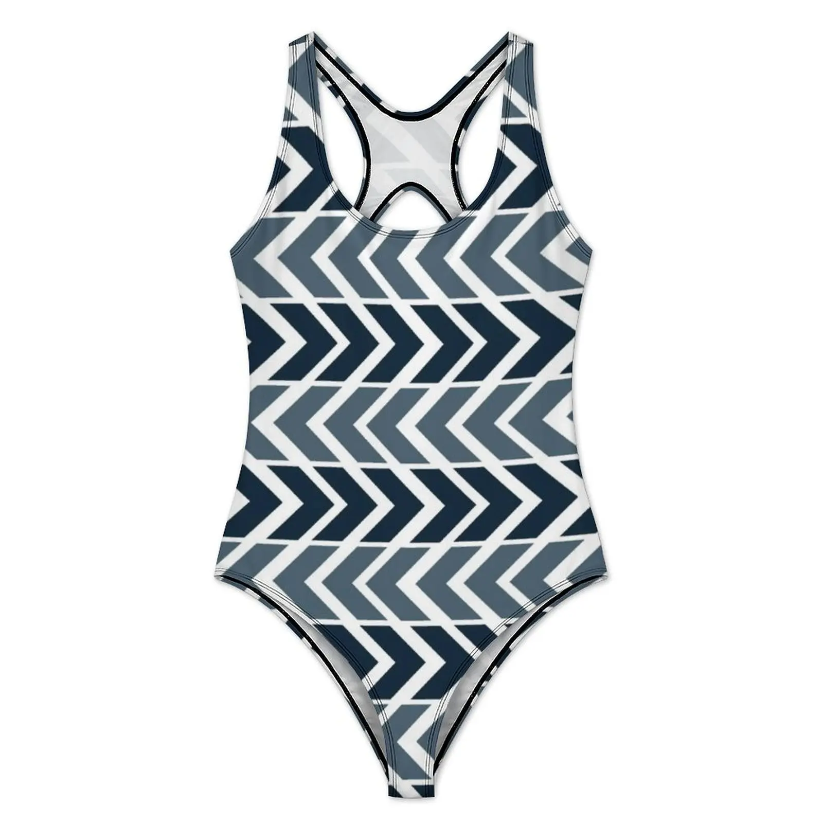 Nordic Pattern Swimsuit Blue Arrow Geometric Push Up Swimwear One Piece Sport Bathing Suit Swimsuits Sexy Pattern Beachwear