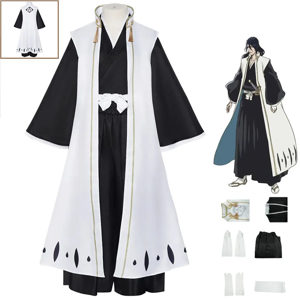 

Anime Bleach Kuchiki Byakuya Cosplay Costume Gotei 13 Captain White Cloak Combat Uniform Adult Man Carnival Halloween Suit