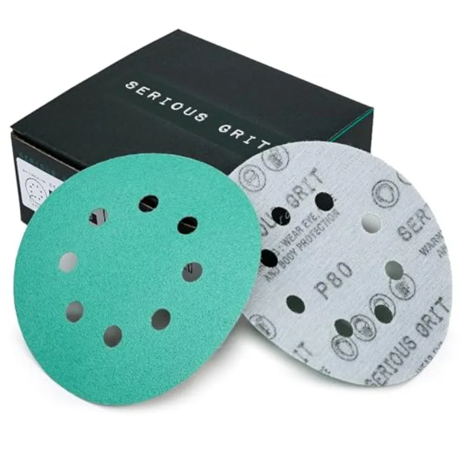 

Sanding Discs 5 Inch 8 Hole - Heavy-Duty Hook and Loop Wet Dry Film Sandpaper Discs - Medium Sand Paper for Random Orbital Sand