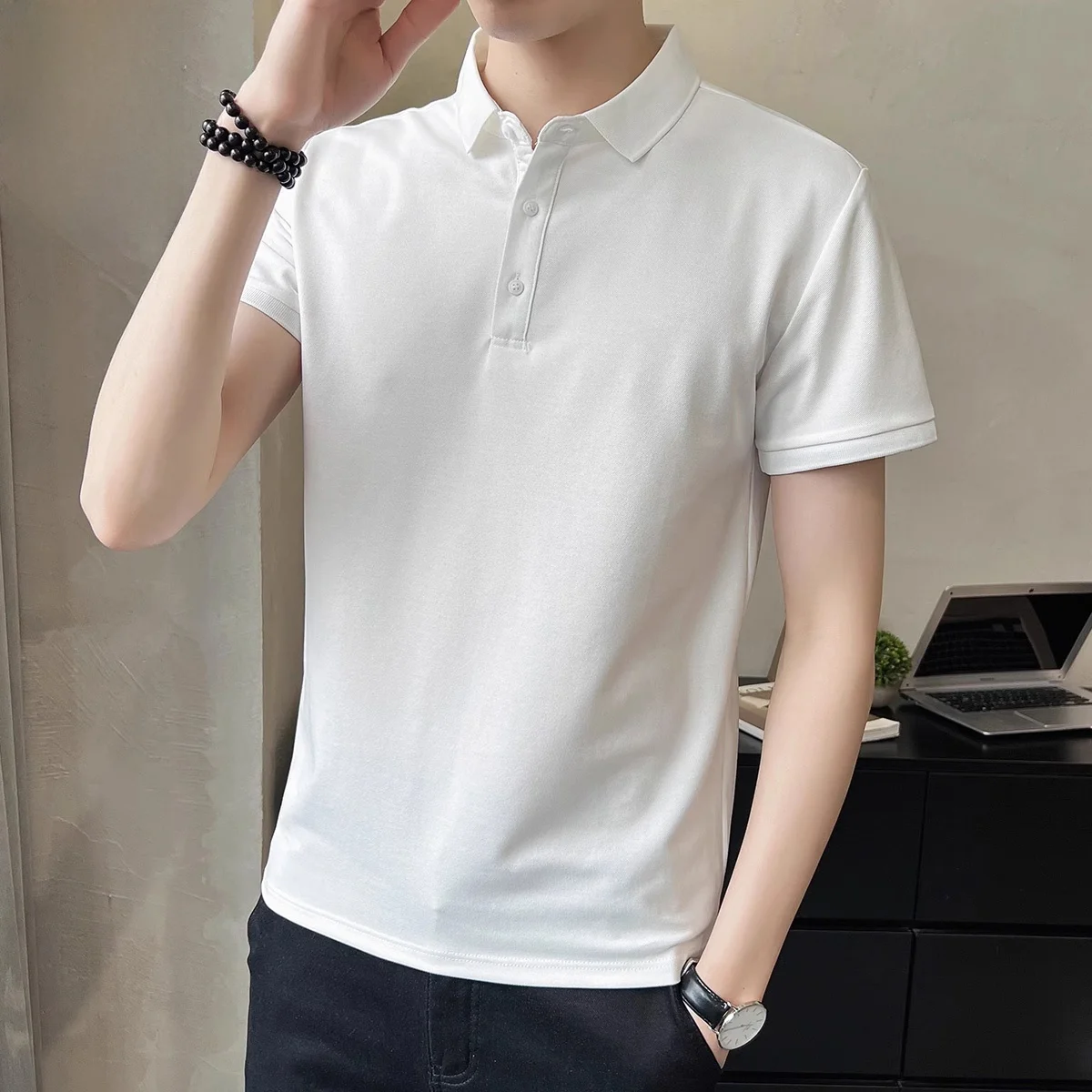 

Мужская футболка с коротким рукавом, повседневная, однотонная, универсальная, летняя, свободного кроя, молодежная, модная, из смесового хлопка