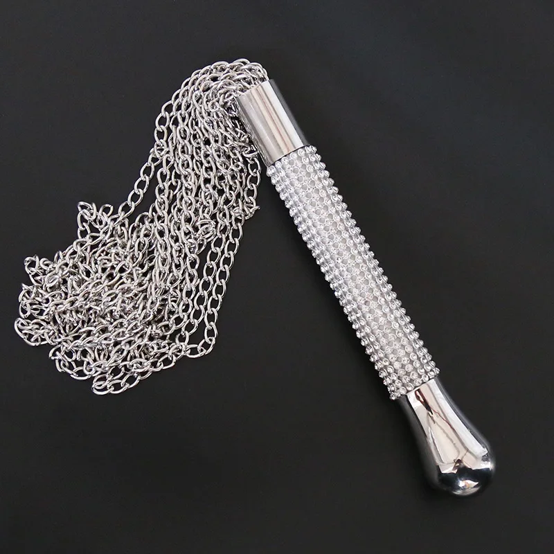 Metal Alloy Chain Tassel Short Horse Riding Whip Crop Crystal Handle