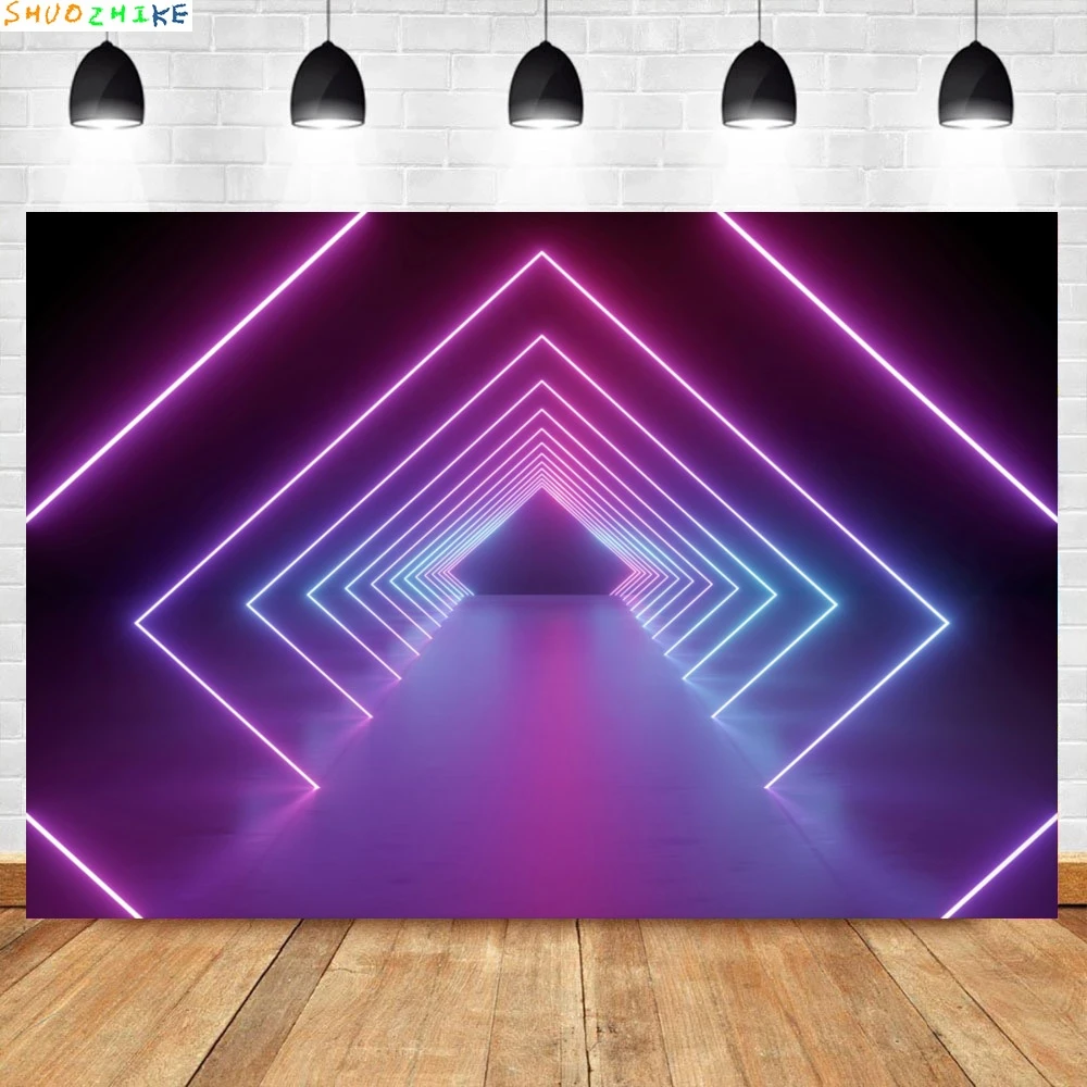 Bühne Pyramide Licht Dreieck Neon Licht Einzigartige 3D Baby Kind Party Foto Hintergrund Fotografie Hintergrund Foto Studio Photocall