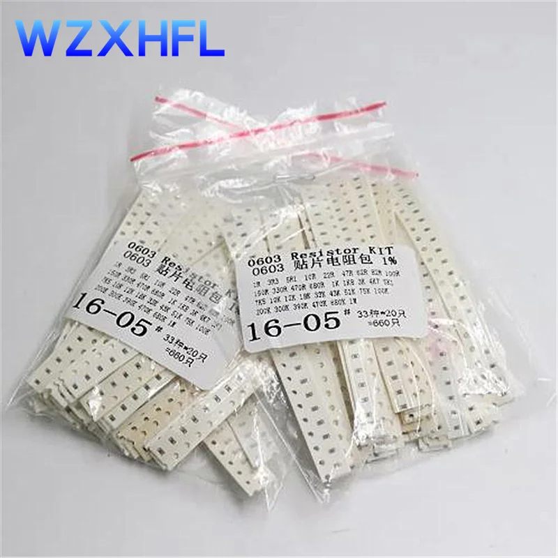 660Pcs 0603 SMD Resistor Kit Assorted Kit 1ohm-1M ohm 1% 33valuesX 20pcs=660pcs Sample Kit