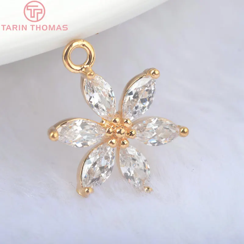 (908)4PCS 18.5*13.5MM 24K Gold Color Brass with Zircon Flower Charms Pendants High Quality Diy Jewelry Findings Accessories