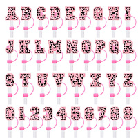 1-36pcs Leopard print letters Straw Cover Cap 10MM Silicone Straw Plug Reusable Stanley Cup Accessories Straw Cap Charms Pendant
