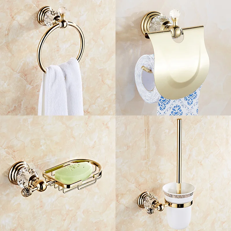 Bathroom Towel Shelf Gold Finished Bath Toilet Paper Holder Robe Hook Towel Rack Holder Tumble Holder Soap Basket ELG85400