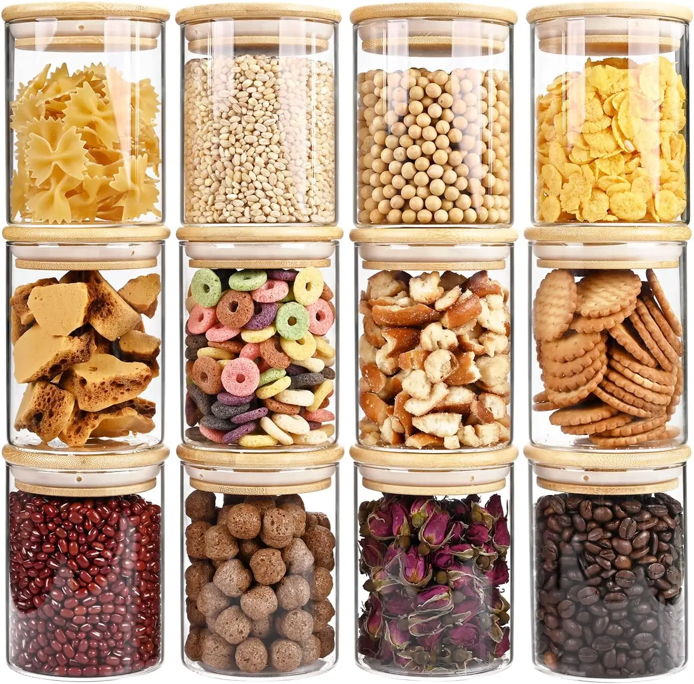 

Стеклянные банки для хранения продуктов 17 унций, стеклянные банки с бамбуковыми крышками, кухонные контейнеры для хранения, набор из 12 штук, герметичные банки с крышками