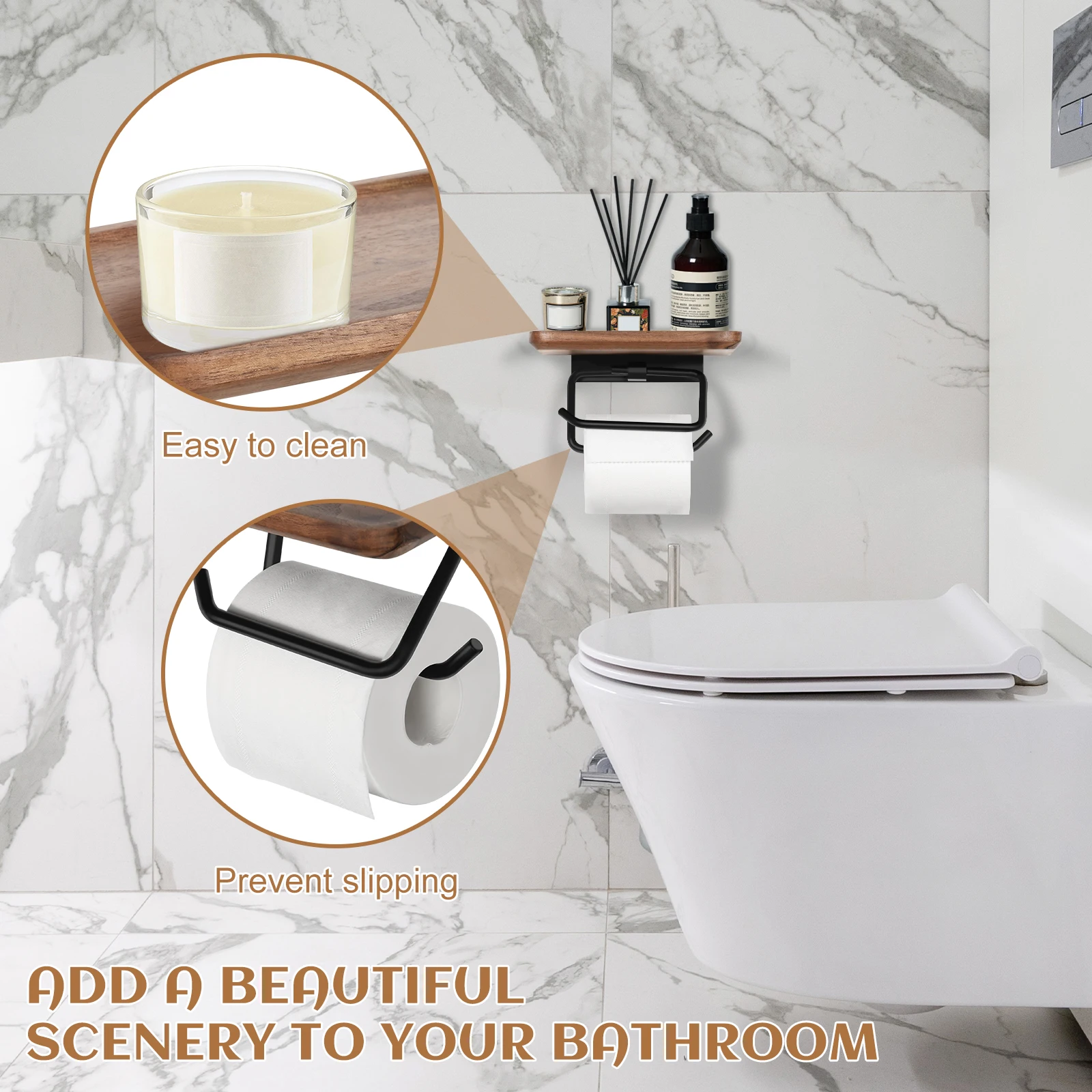 Paper Towel Holder Self Wood Adhesiv No-Punch Wall Mount Kitchen Bathroom Toilet Roll Paper Hook Storage Shelf Easy-Install