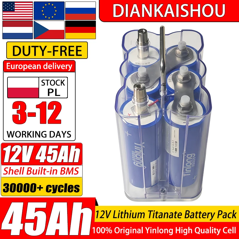 Image of Zollfreier 12V 45Ah Yinlong Lithium-Titanat-Akku, 30.000 Zyklen, Klasse A, Original LTO 66160, 10C Entladung, 6S DIY 12V, für Wohnmobil, Auto, Starter, Auto-Audio, wiederaufladbarer Akku, Acryl,