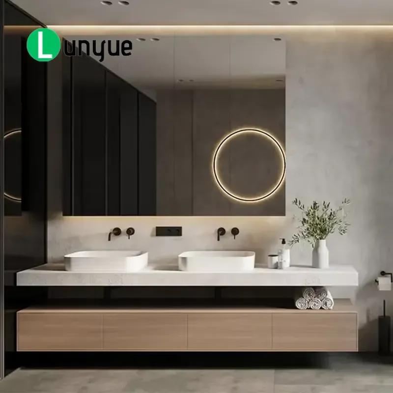 Modern Smart Wall Mounted Bathroom Vanity with Sink 52 Inch Hotel Project 5 Star Furniture
