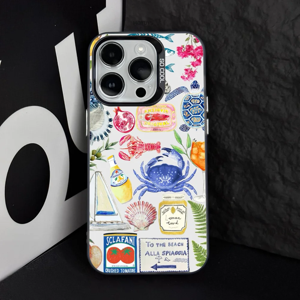 Fruit Cocktail Sea Collar Phone Case IMD Color Silver Shell For IPhone 16 15 14 13 12 11 Pro Max Plus